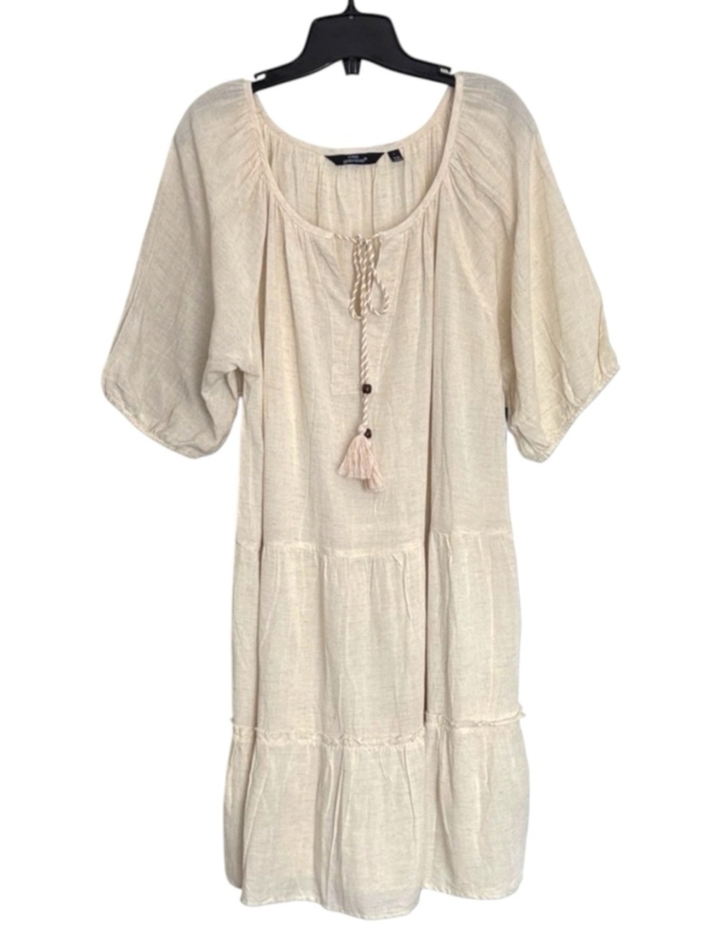 Boho Tiered Peasant Dress in Cream Fits L-XL